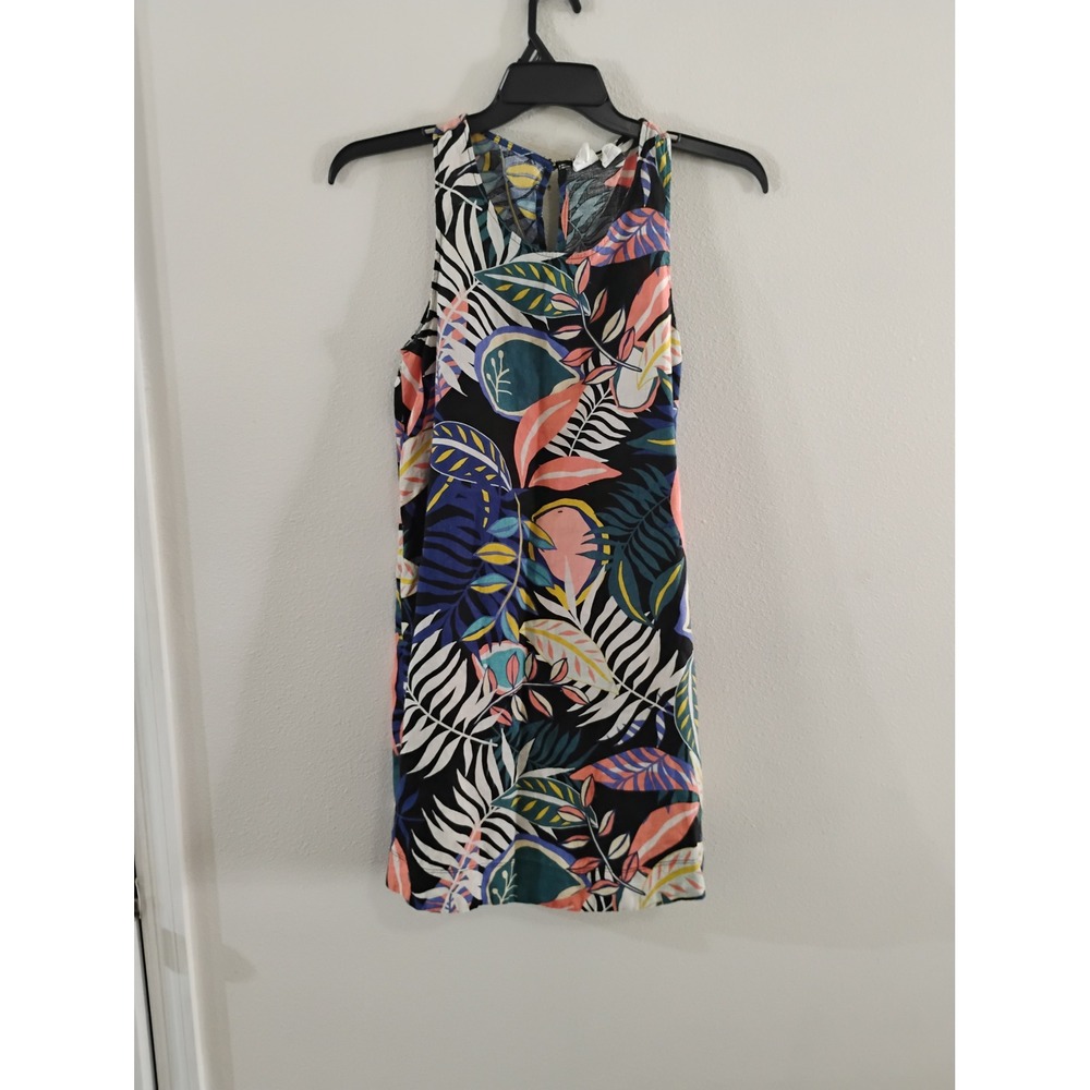 C&C California Women Tropical Leaf Print Linen Blend Mini Shift Dress Small